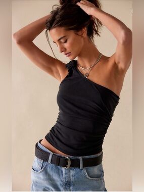 *NWT* Free People Women’s Black Knot Your Girl One Shoulder Tank, Size XL
